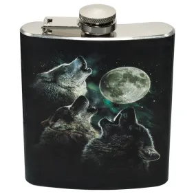 3 Wolves In Moonlight Flasks