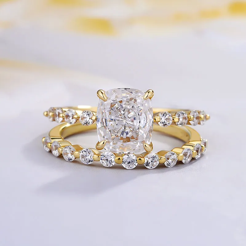 4.0CT Cushion Cut Bridal Ring Set In Sterling Silver