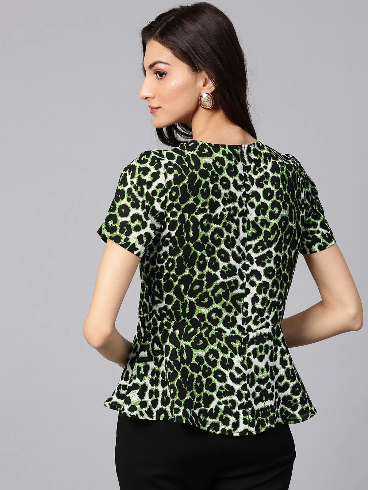 Animal Print Embellished Peplum Top