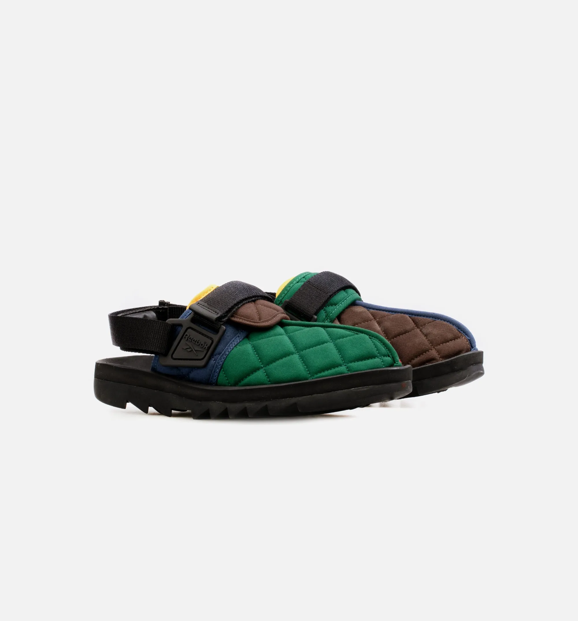 Beatnik Patchwork Mens Slides - Green/Blue