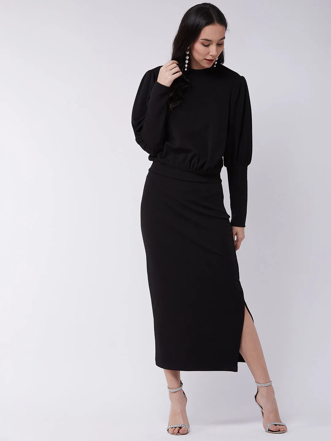 Black Leg 'O' Mutton Fitted Dress