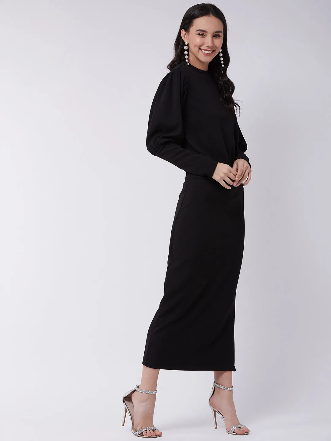 Black Leg 'O' Mutton Fitted Dress