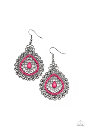 Carnival Courtesan Pink and Gunmetal Earrings - Paparazzi Accessories