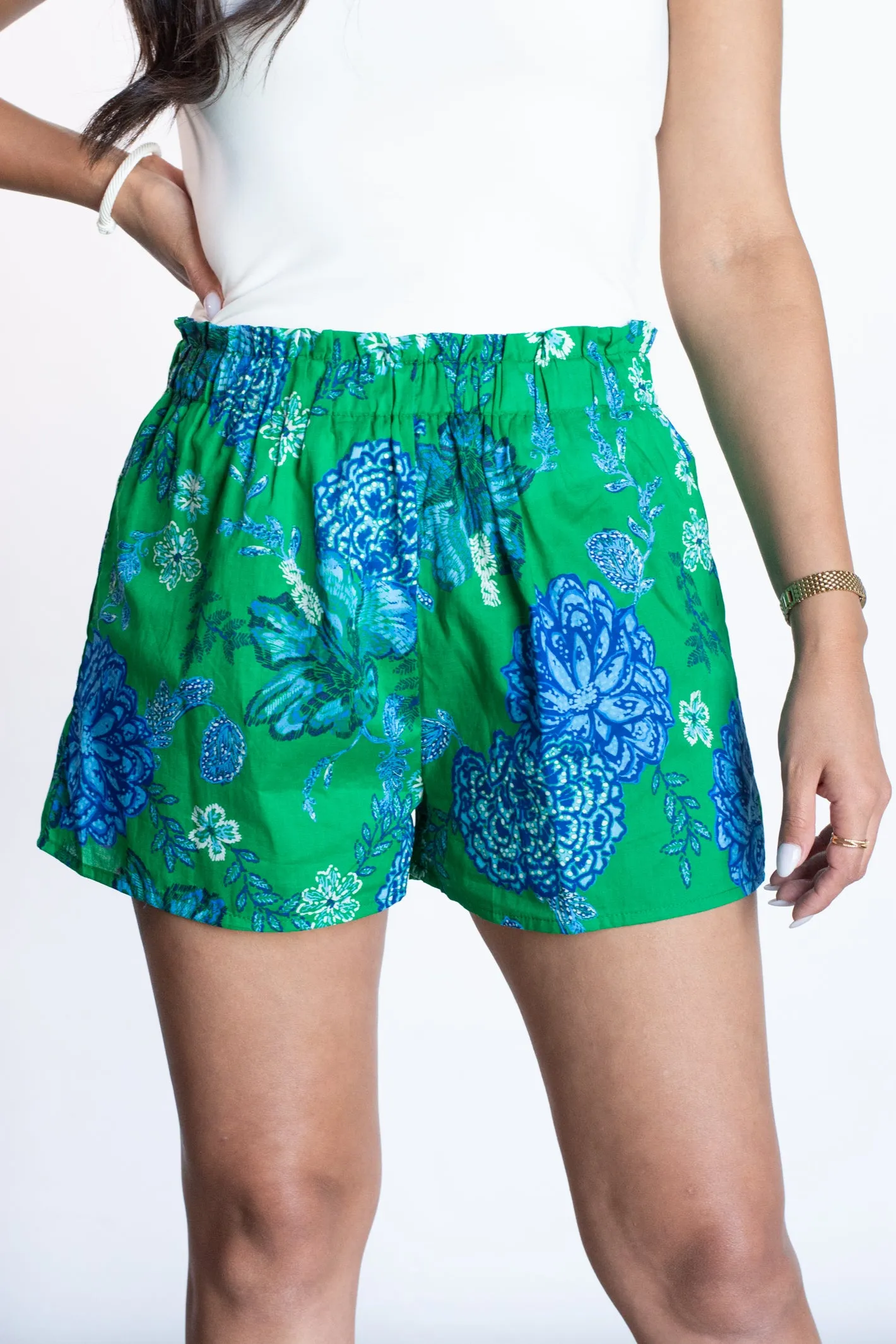 Certain About You Green Blue Floral Short