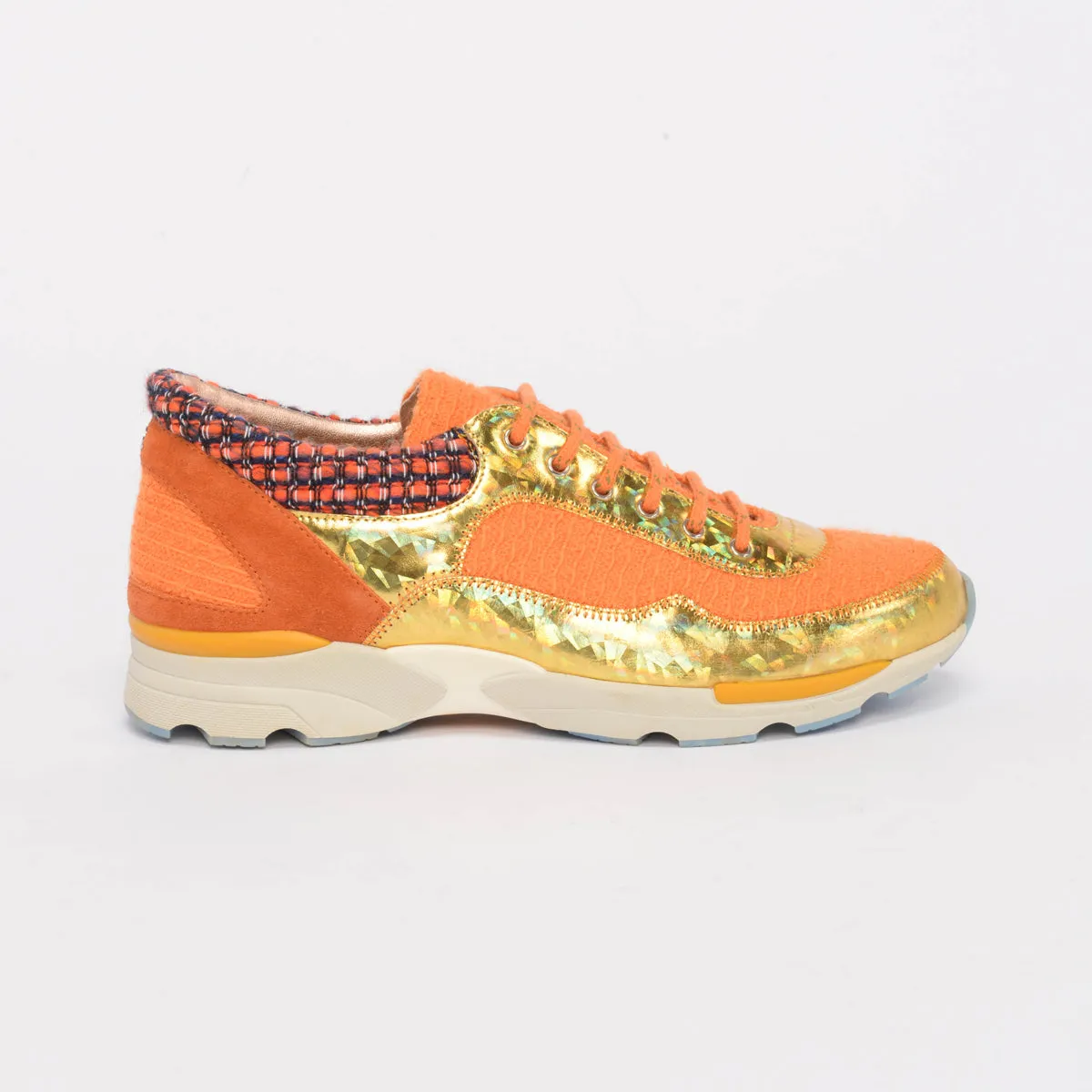 Chanel Orange & Gold Tweed CC Sneakers 39