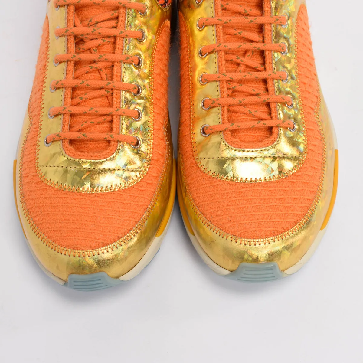 Chanel Orange & Gold Tweed CC Sneakers 39