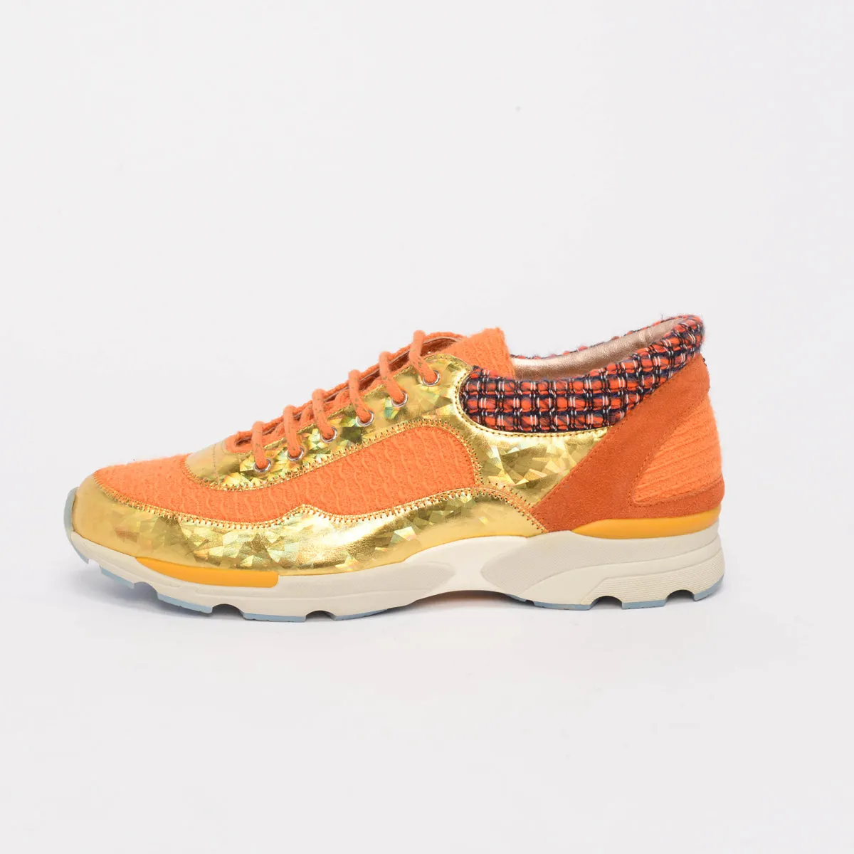 Chanel Orange & Gold Tweed CC Sneakers 39