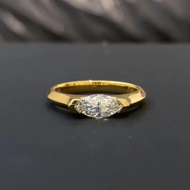 Classic East West Marquise Cut Golden Tone Engagement Ring