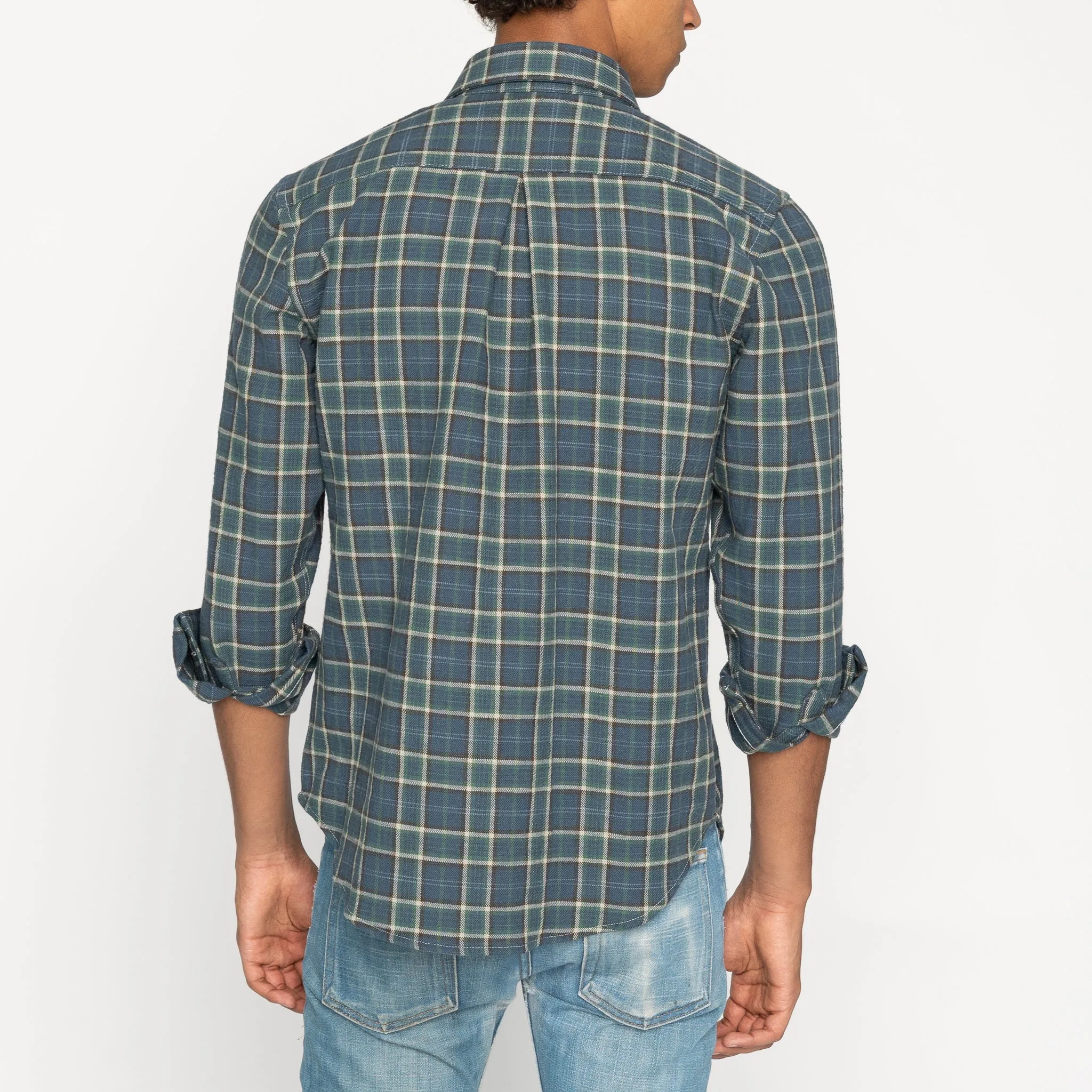 Easy Shirt - Big Slub Check Flannel - Navy   Green