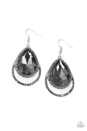 Famous Silver Rhinestone Teardrop Earrings - Paparazzi Accessories