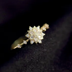 Gorgeous Snowflake Gold Tone Engagement Ring in Sterling Silver