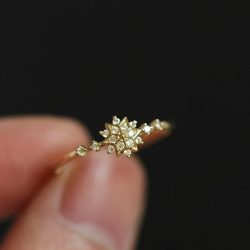 Gorgeous Snowflake Gold Tone Engagement Ring in Sterling Silver