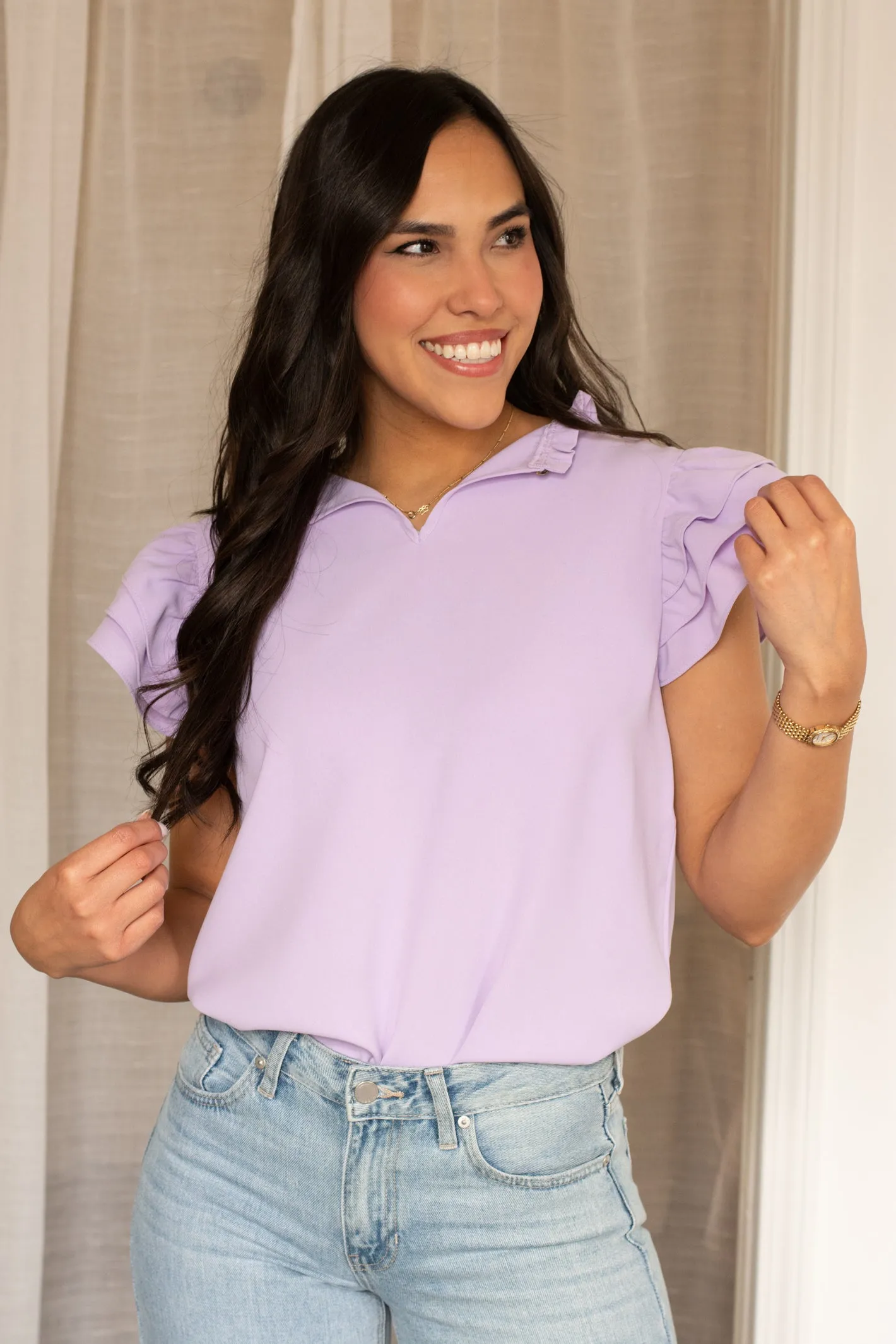 In a Dream Lavender Ruffle Top