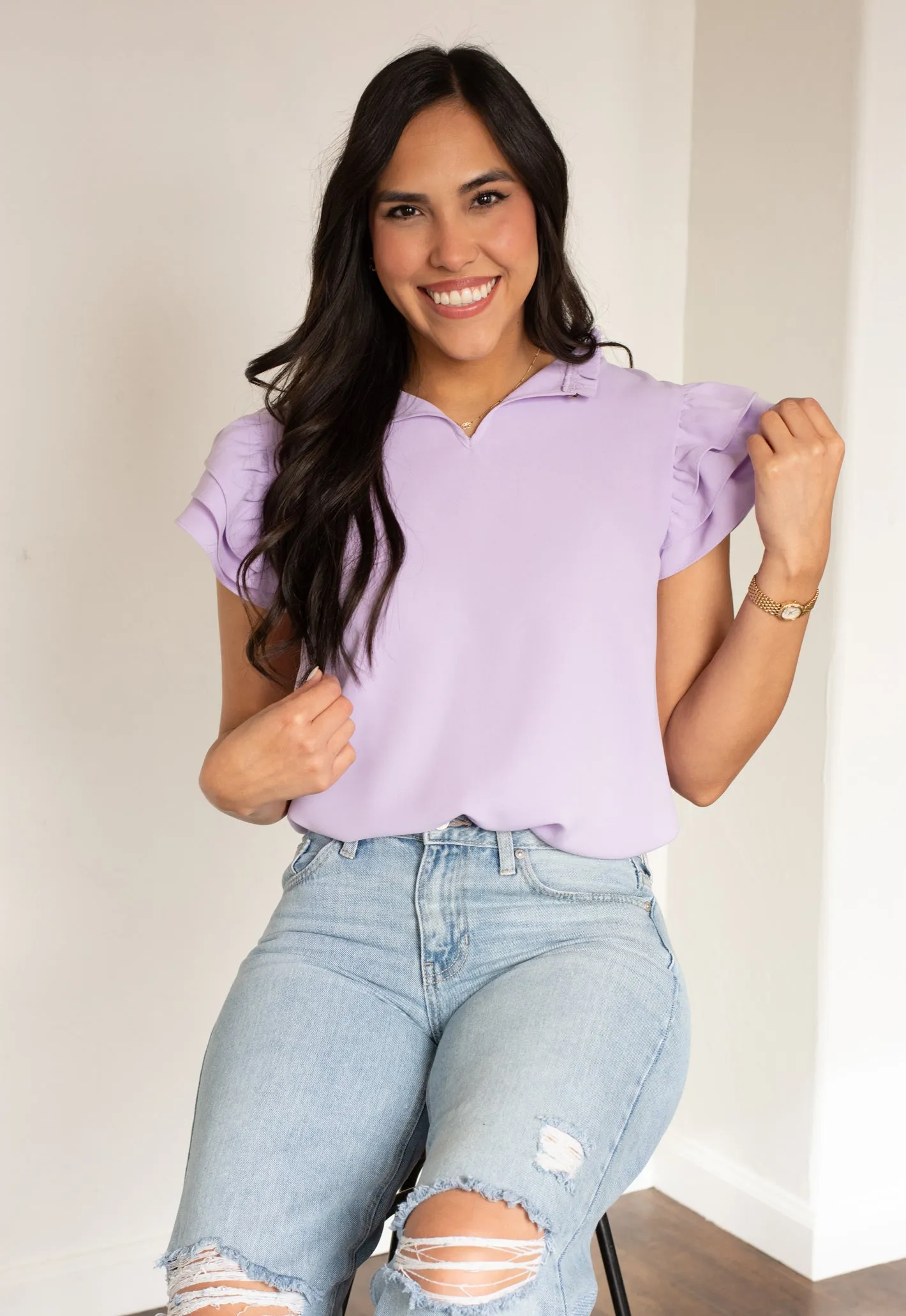 In a Dream Lavender Ruffle Top