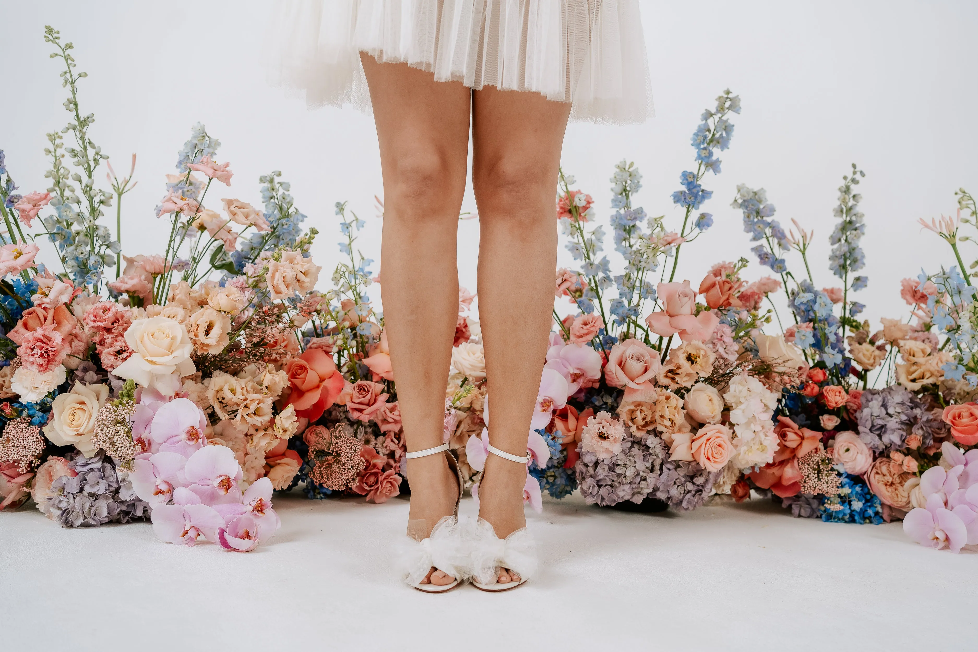 Indi - Ivory Tulle Bow Bridal Block Heel