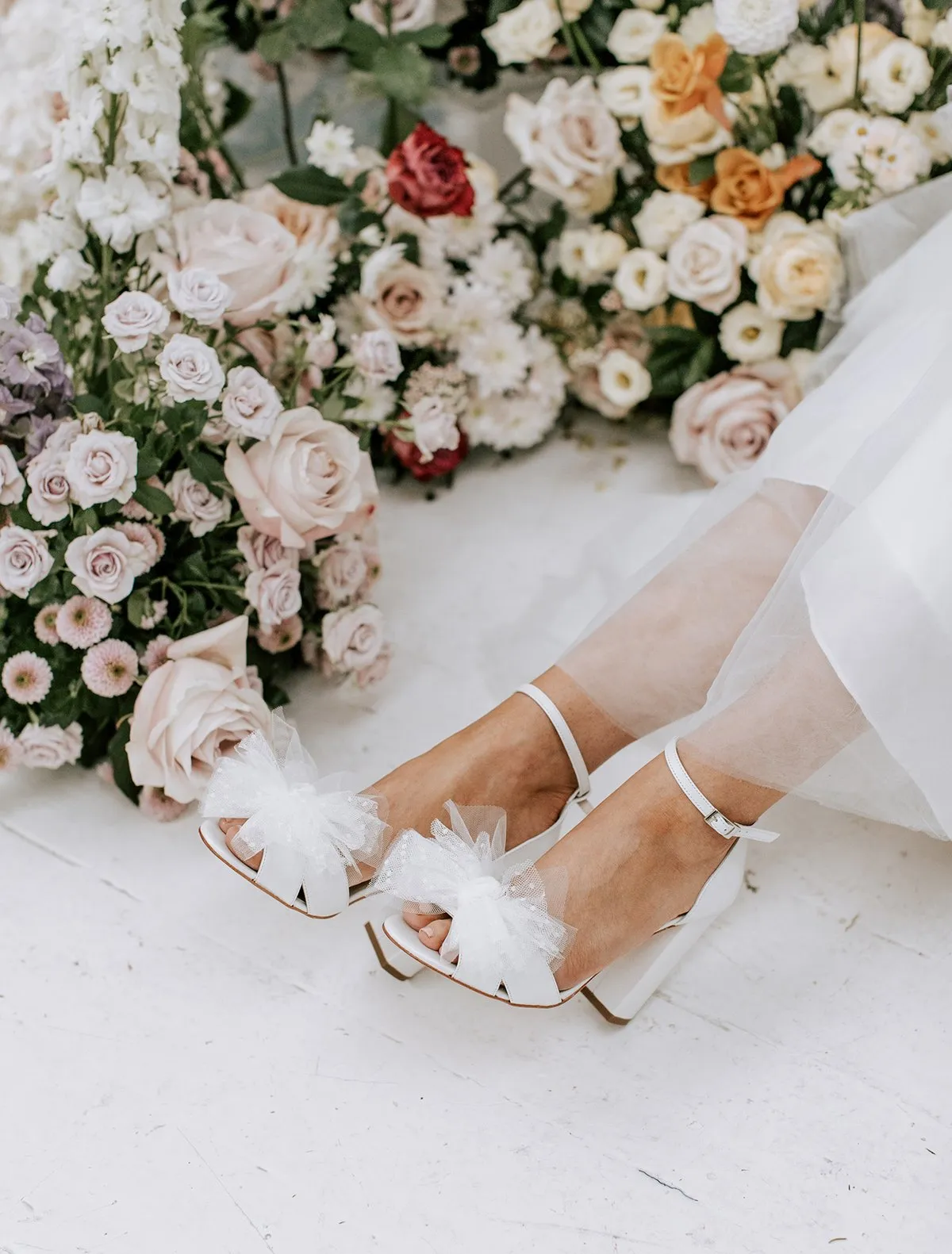 Indi - Ivory Tulle Bow Bridal Block Heel