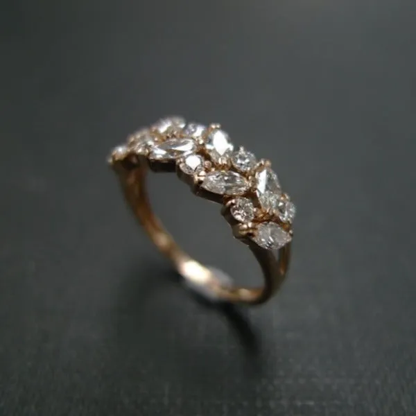 Leaf Inspired Marquise Cut Half Wedding Band in Sterling Silver