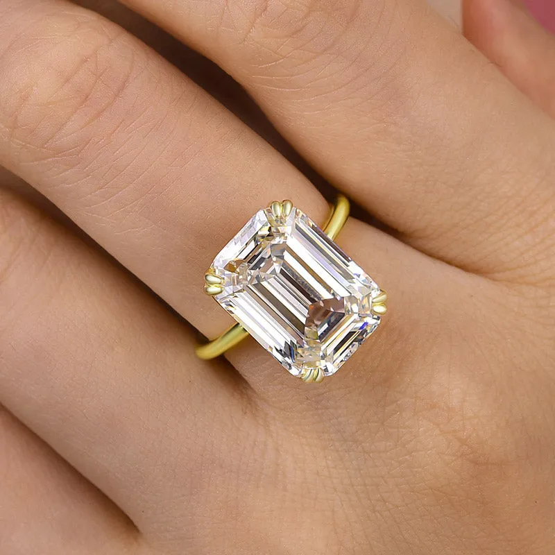 Luxurious Golden Emerald Cut Engagement Ring In Sterling Silver