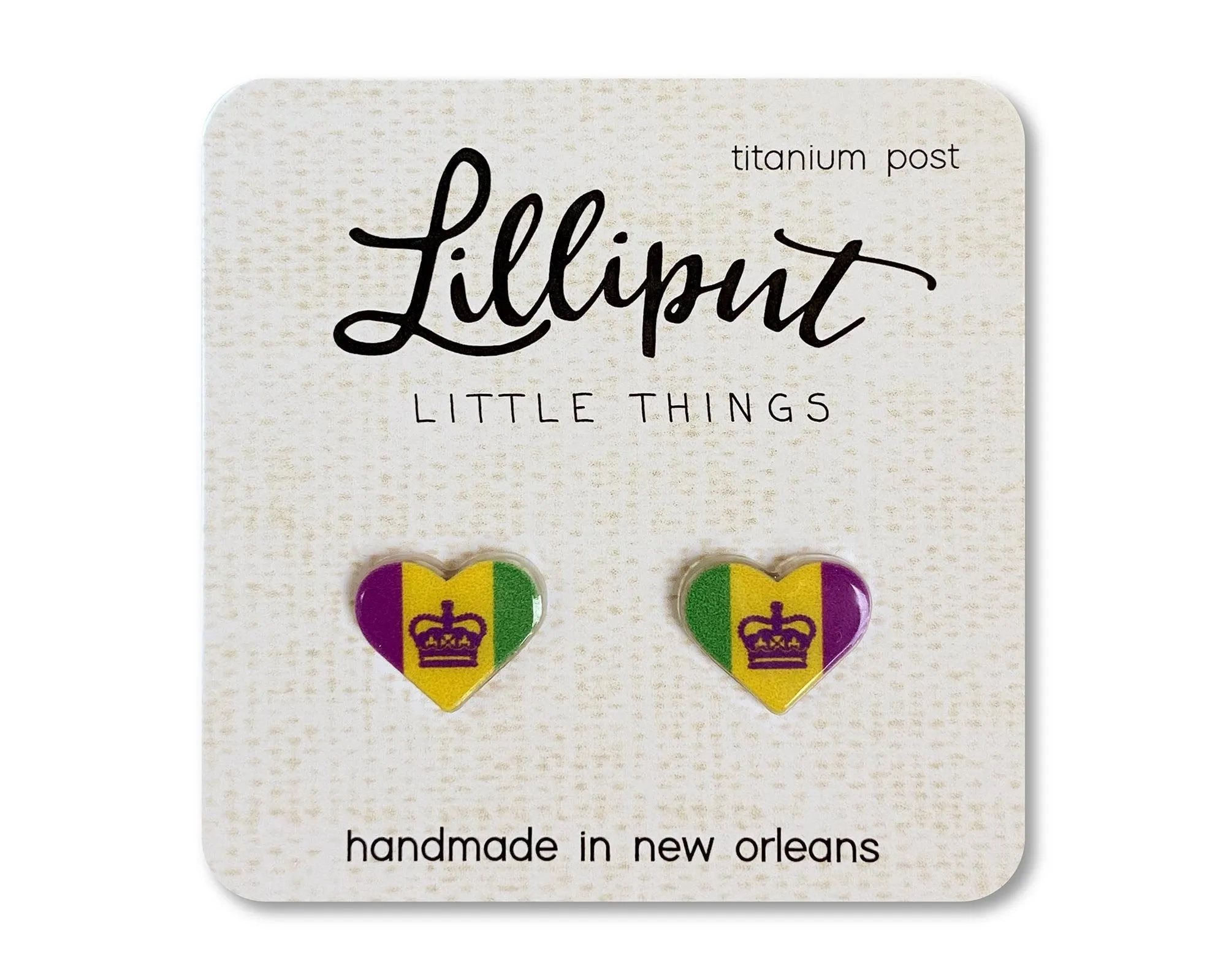 Mardi Gras Crown Heart Earrings