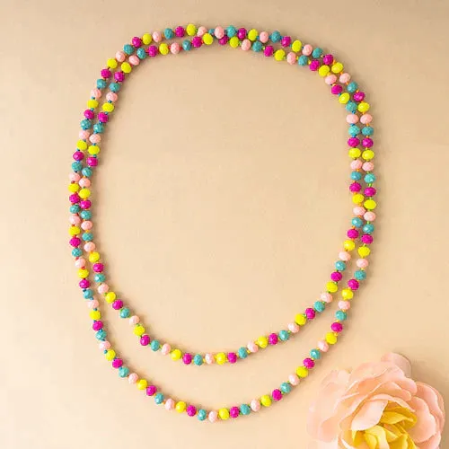 Multi Color Crystal 60" Layering Necklace (neon yellow, turquoise, pink, magenta)