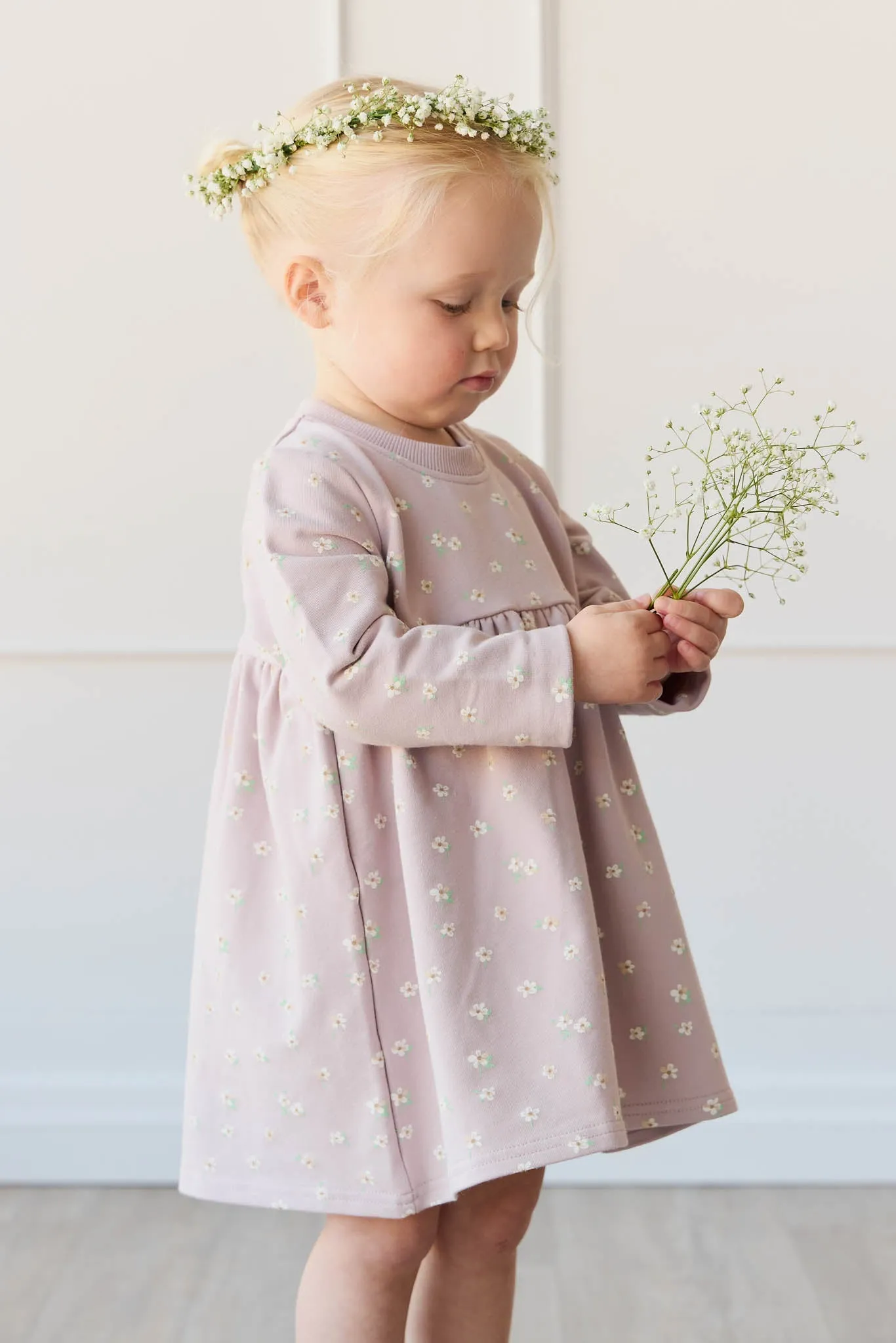 Organic Cotton Charlotte Dress - Simple Flowers Lilac