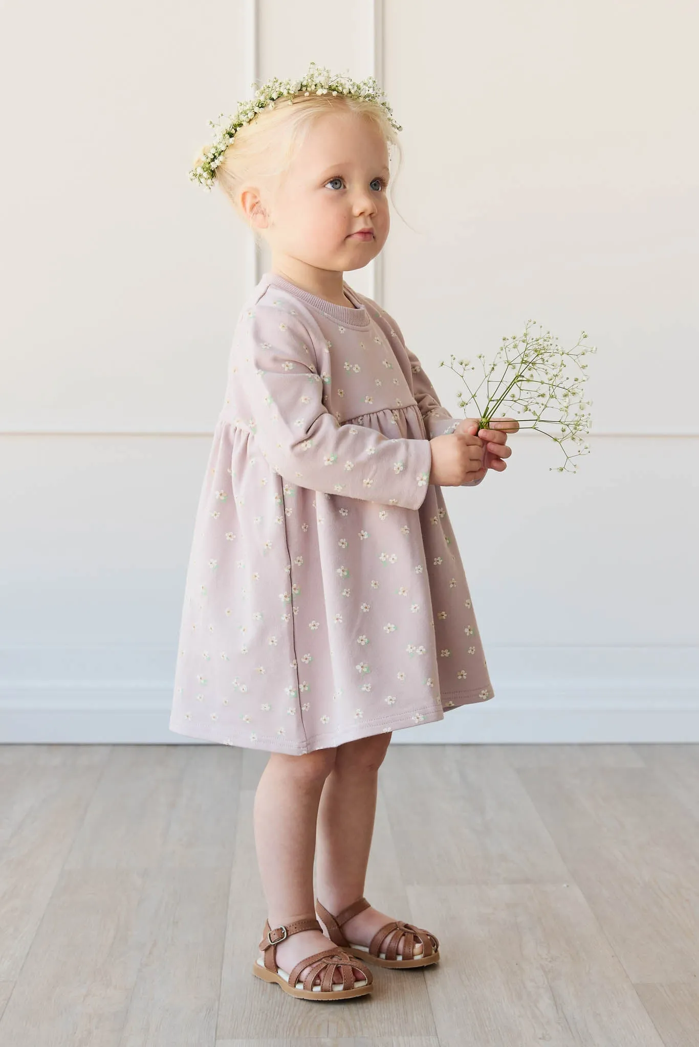 Organic Cotton Charlotte Dress - Simple Flowers Lilac