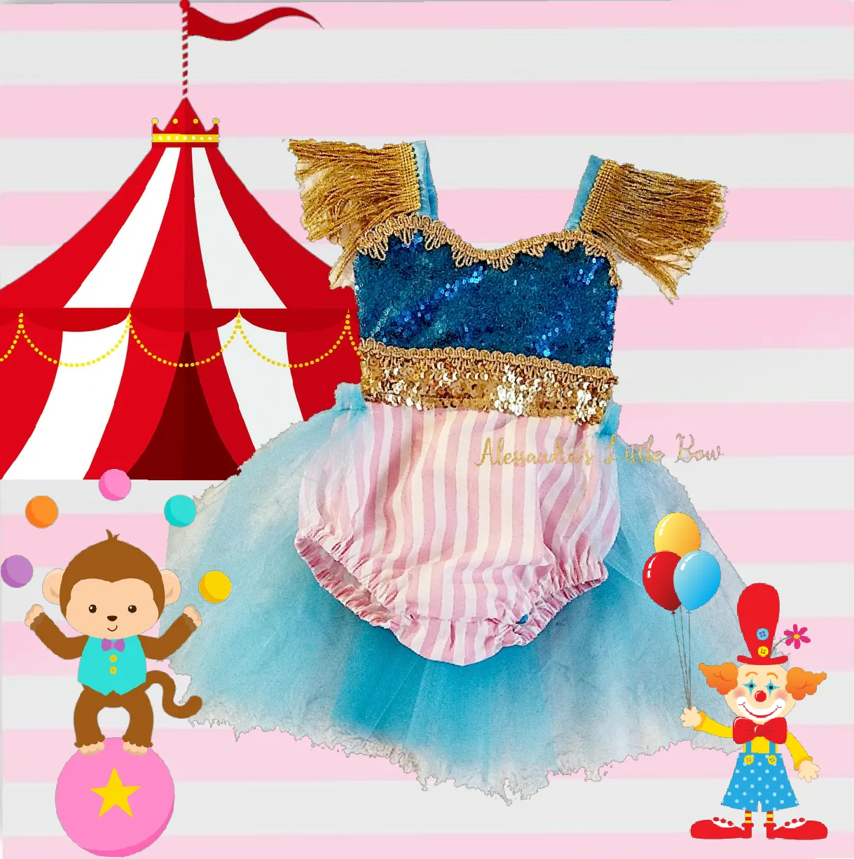 Pink And Turquoise Circus Ring Master Romper