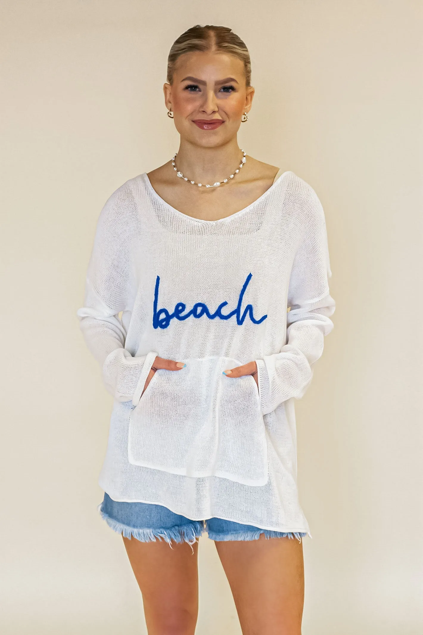 "Beach" White Knit Top