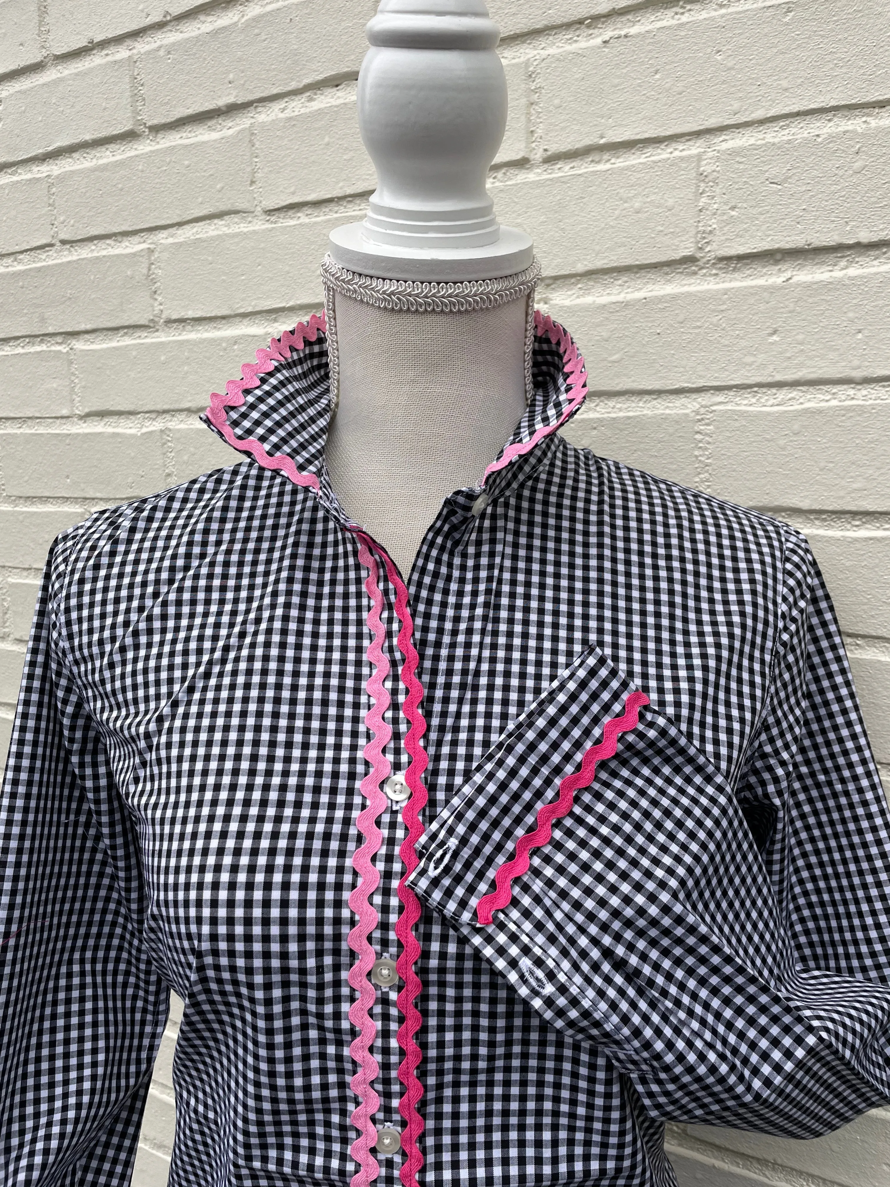 SALE - XS & L ONLY - Charlotte Gingham Ric Rac Shirt (CLT04) *FINAL SALE*