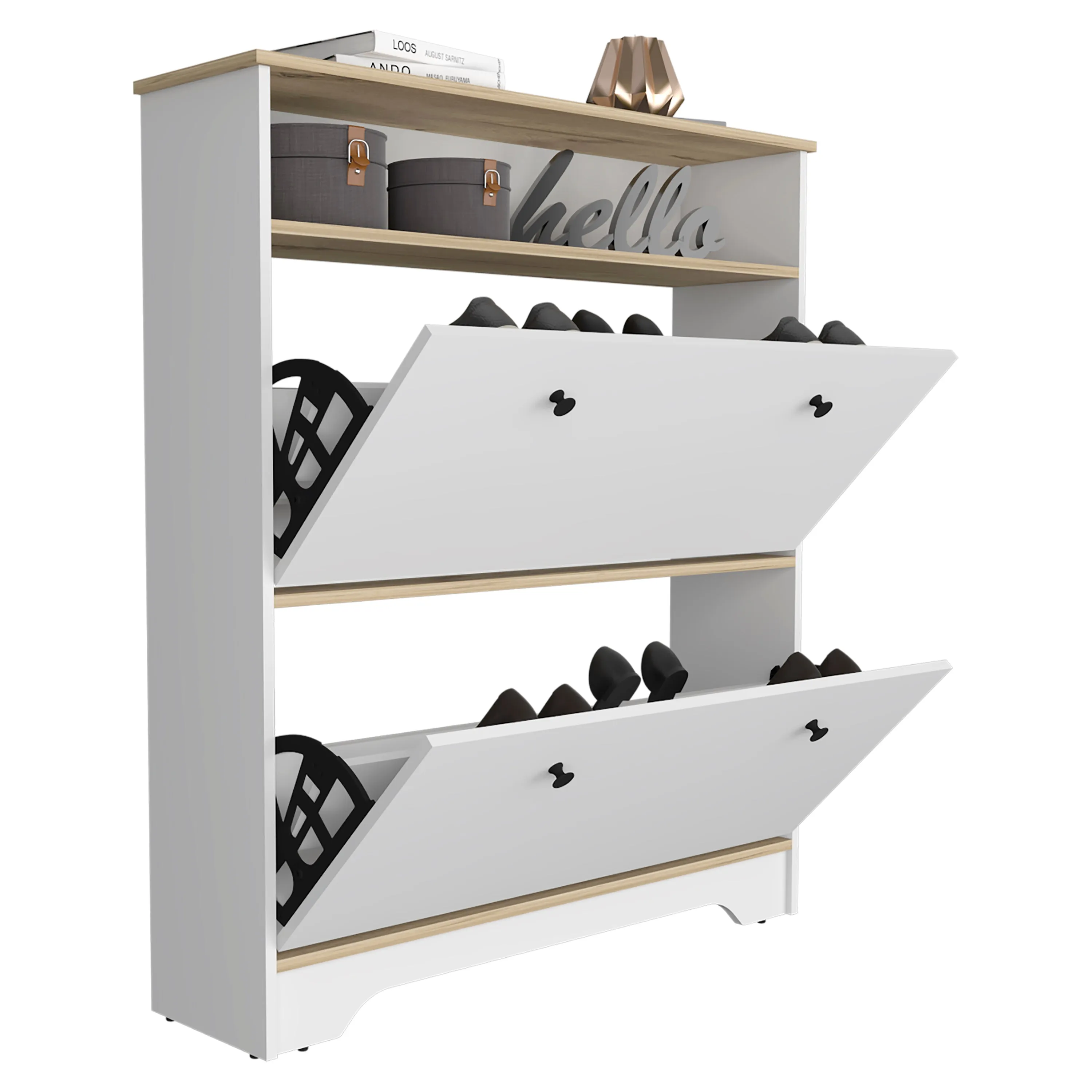 Shoe Rack Dublin Open Shelf 2 Extendable Cabinets Light Oak/White