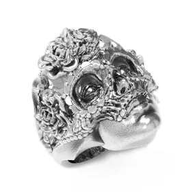 Skull of Roses  Carnival Mask  Unisex Ring Silver 925