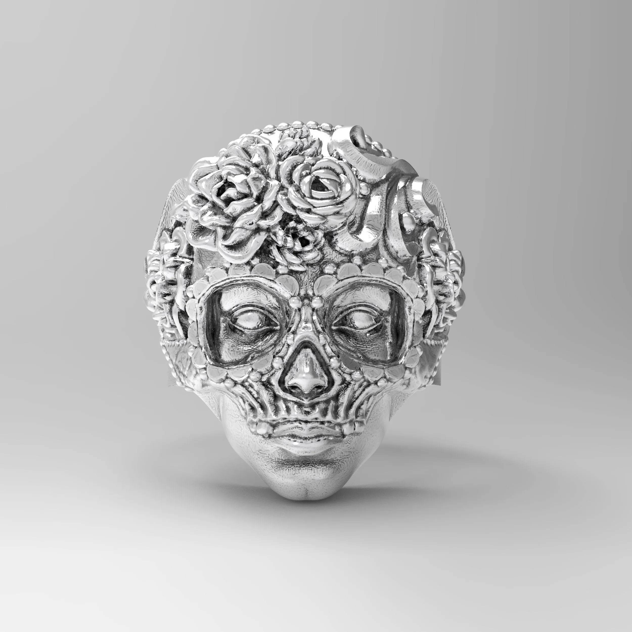 Skull of Roses  Carnival Mask  Unisex Ring Silver 925