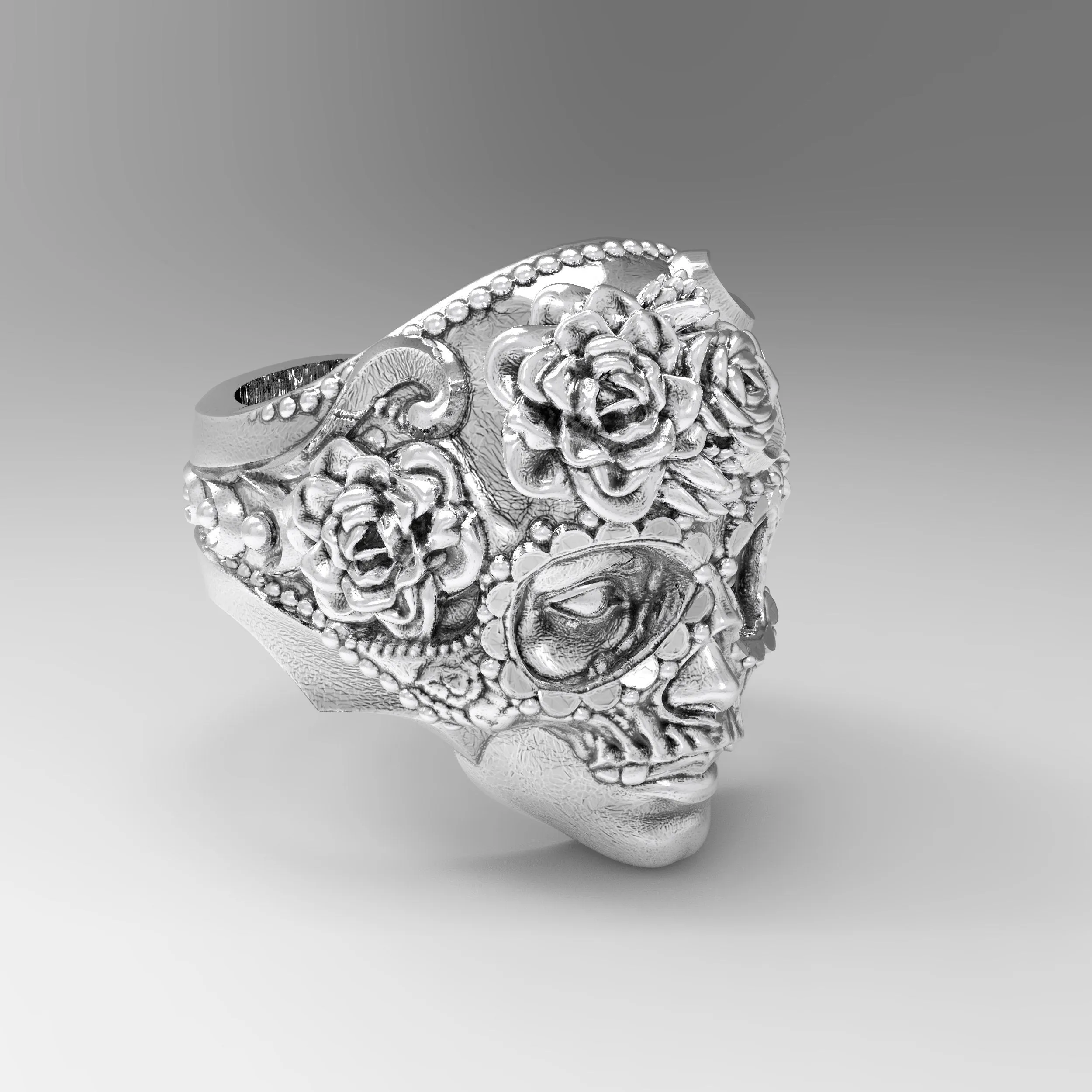 Skull of Roses  Carnival Mask  Unisex Ring Silver 925