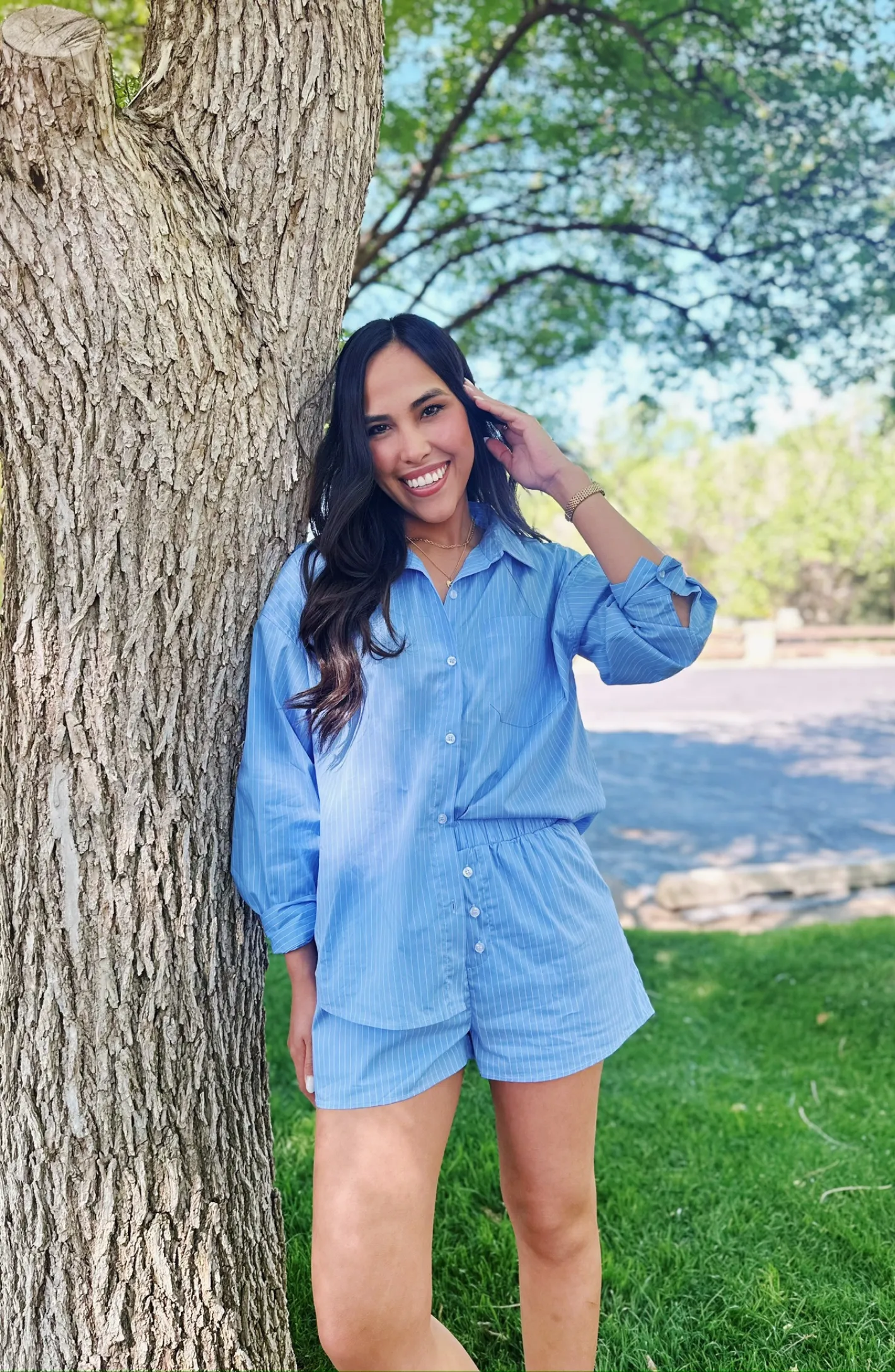 Summer is in the Air Blue Striped Button Down Top