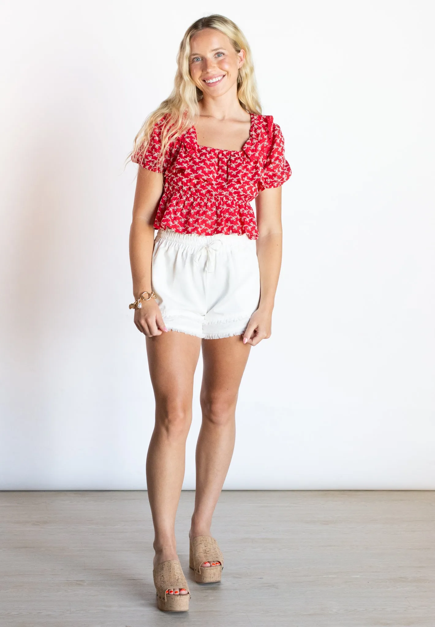 Sun-Kissed Serenity Red Lace Detail Top