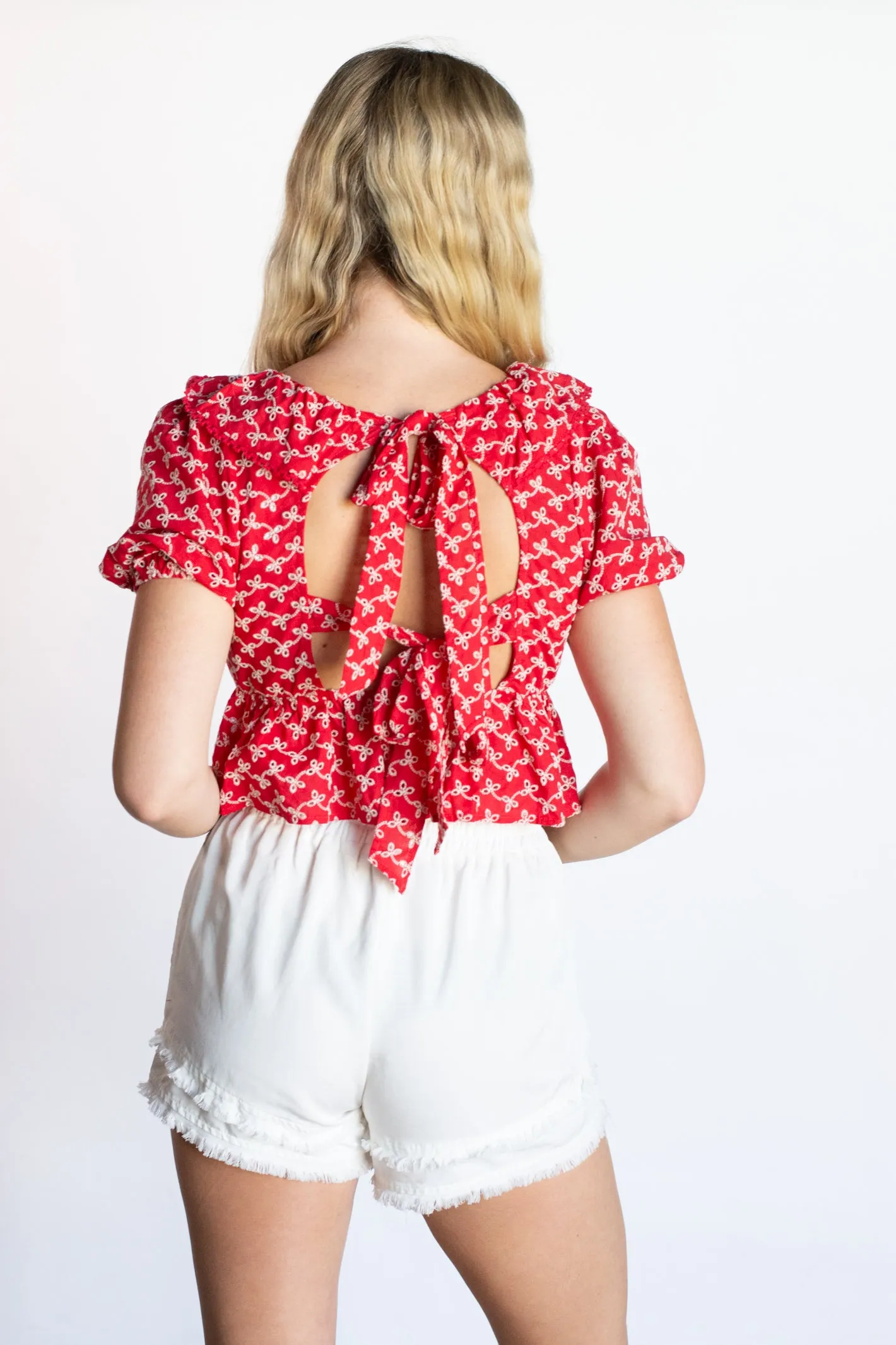 Sun-Kissed Serenity Red Lace Detail Top