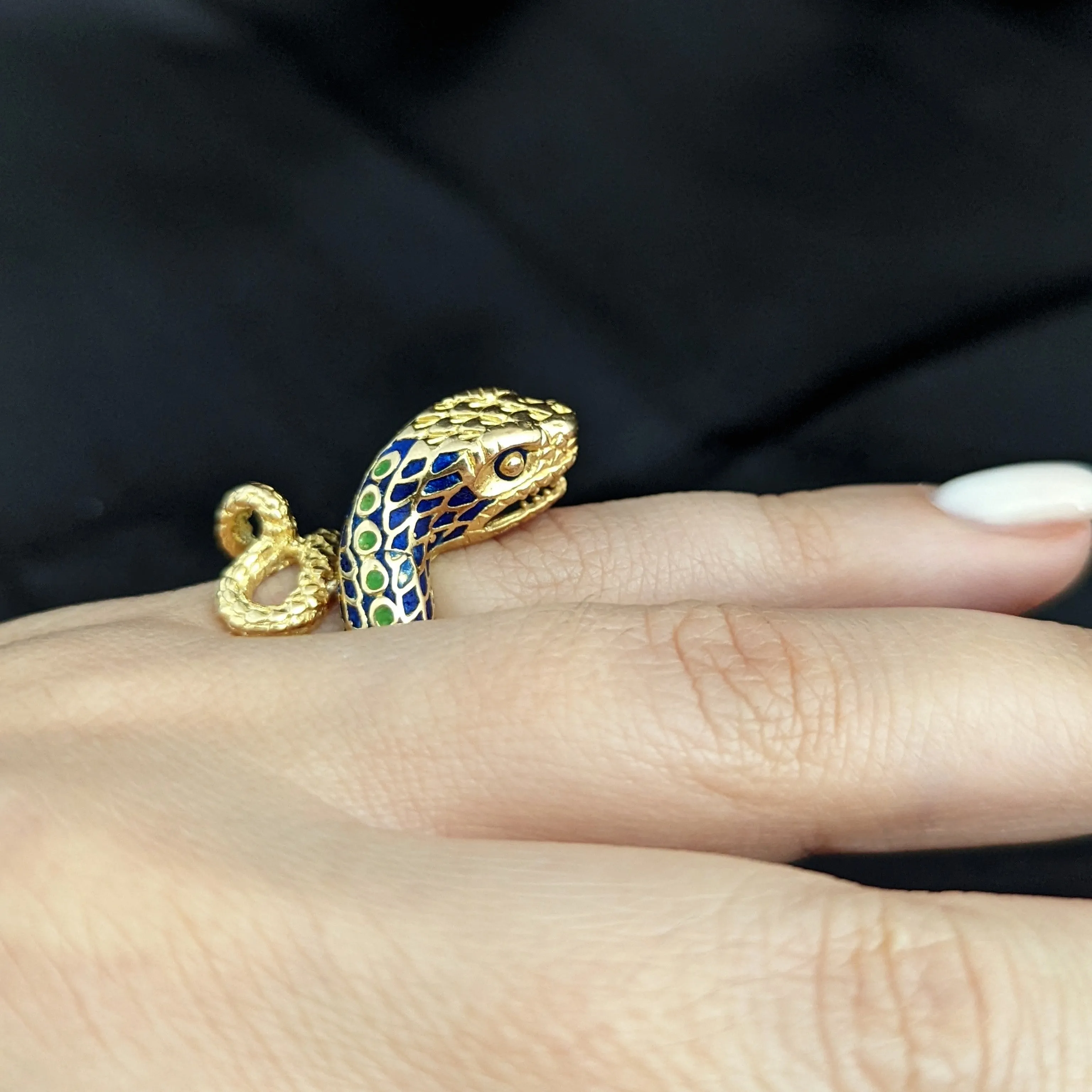 The Charlotte - Vintage 18k Gold Enamel Coiled Snake Cocktail Ring c.1960s