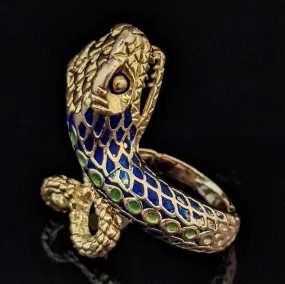 The Charlotte - Vintage 18k Gold Enamel Coiled Snake Cocktail Ring c.1960s