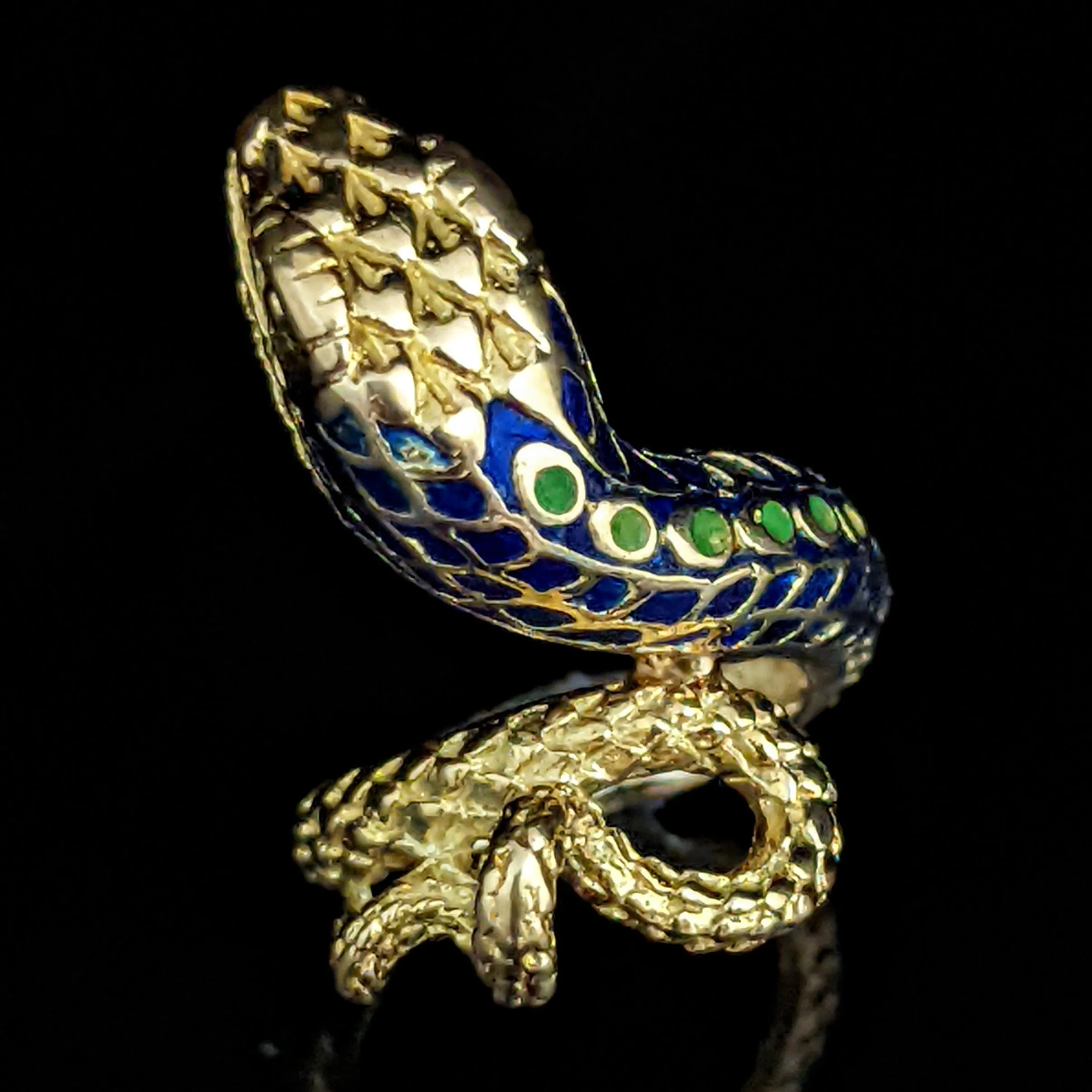 The Charlotte - Vintage 18k Gold Enamel Coiled Snake Cocktail Ring c.1960s